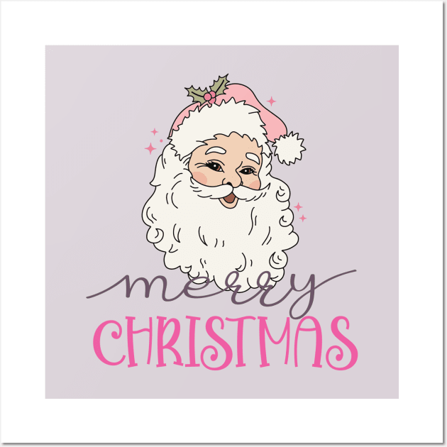 Vintage Pink Santa Claus Merry Christmas Wall Art by Yourfavshop600